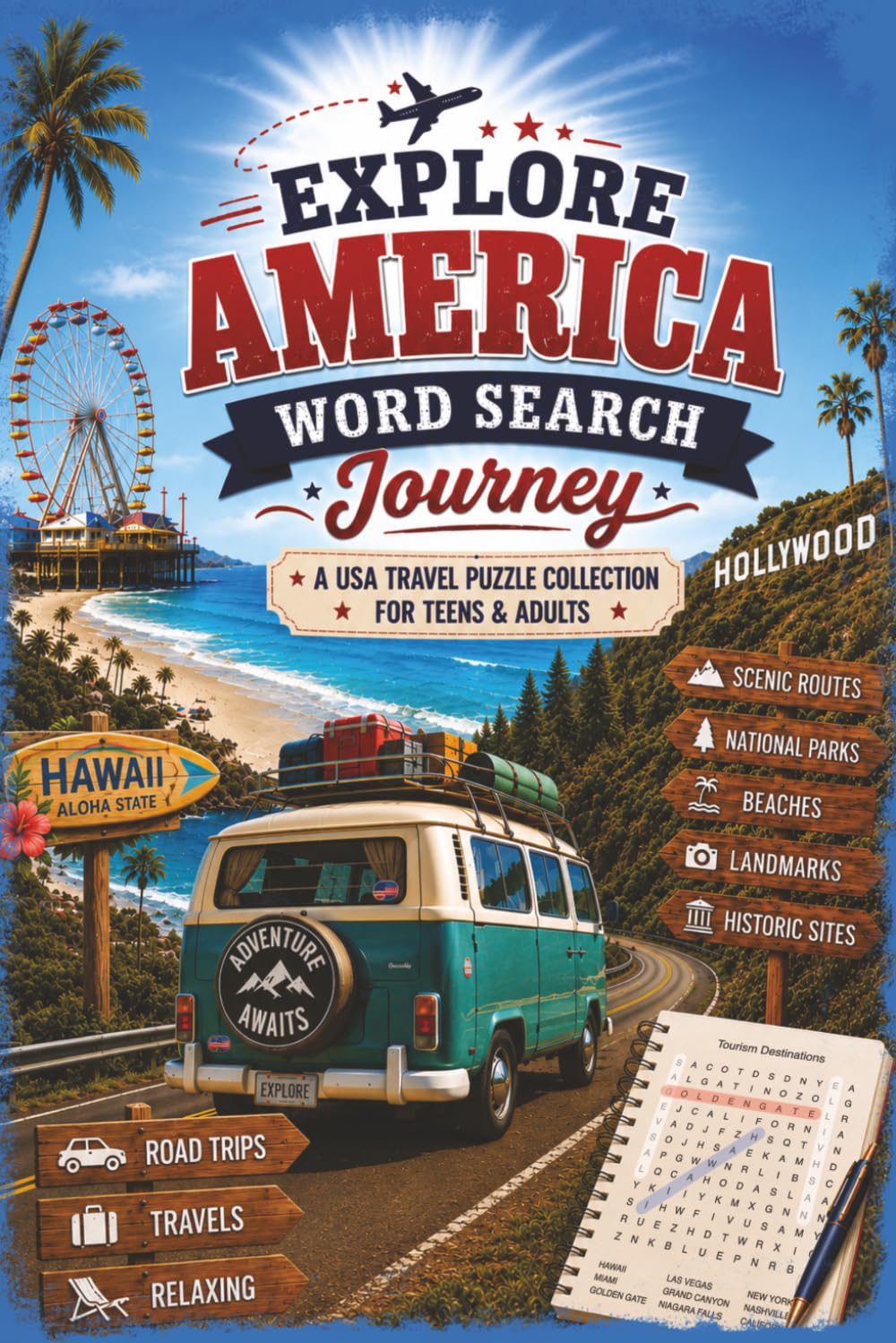 Explore America Word Search Journey - A USA Travel Puzzle Collection for Teens & Adults: Discover U.S. States, Capitals, Famous Landmarks, National Parks & Historic Places