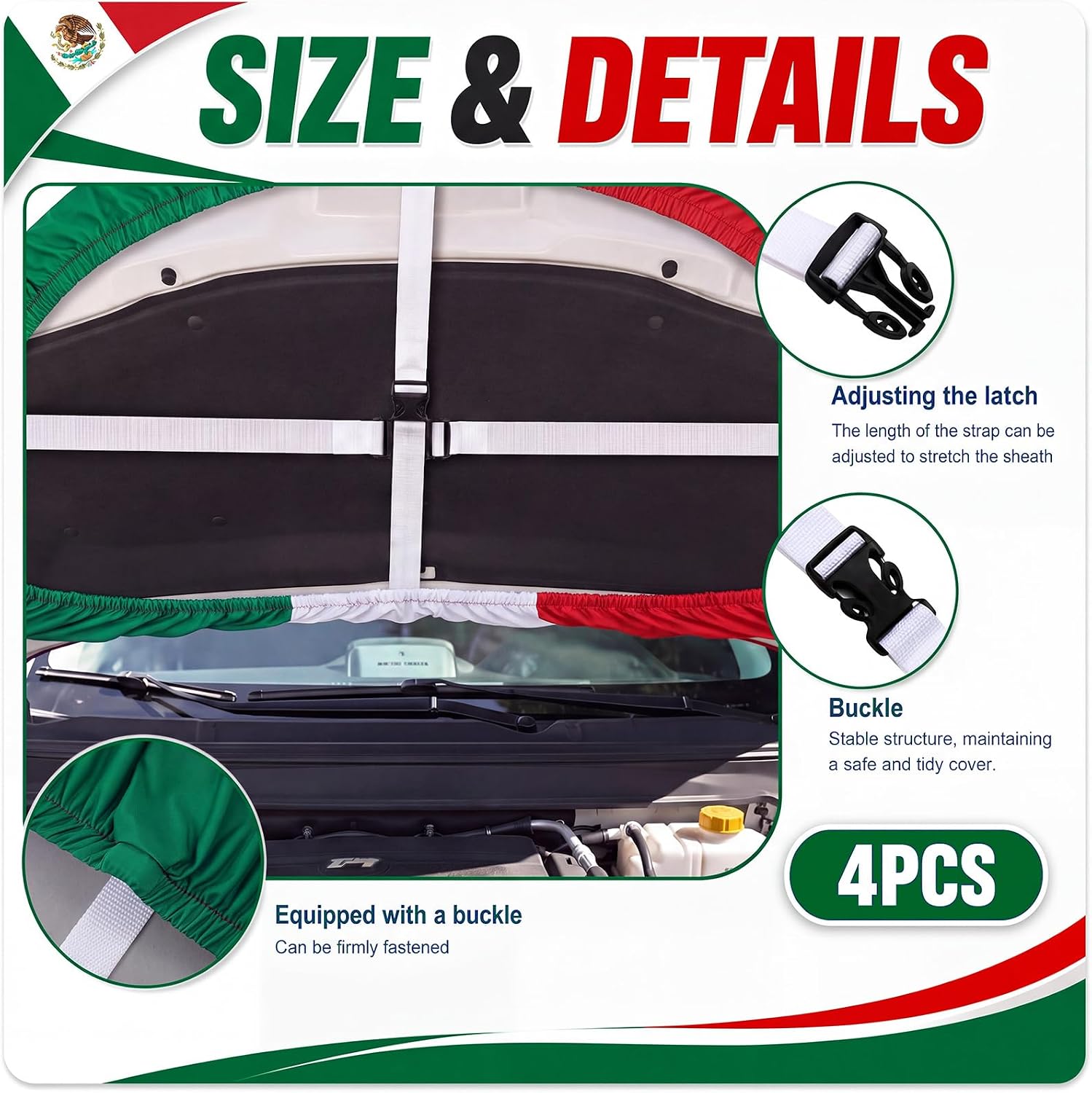 1 Pack Mexico Flag Car Hood Cover 63 x 47 Inch Car Hood Cover