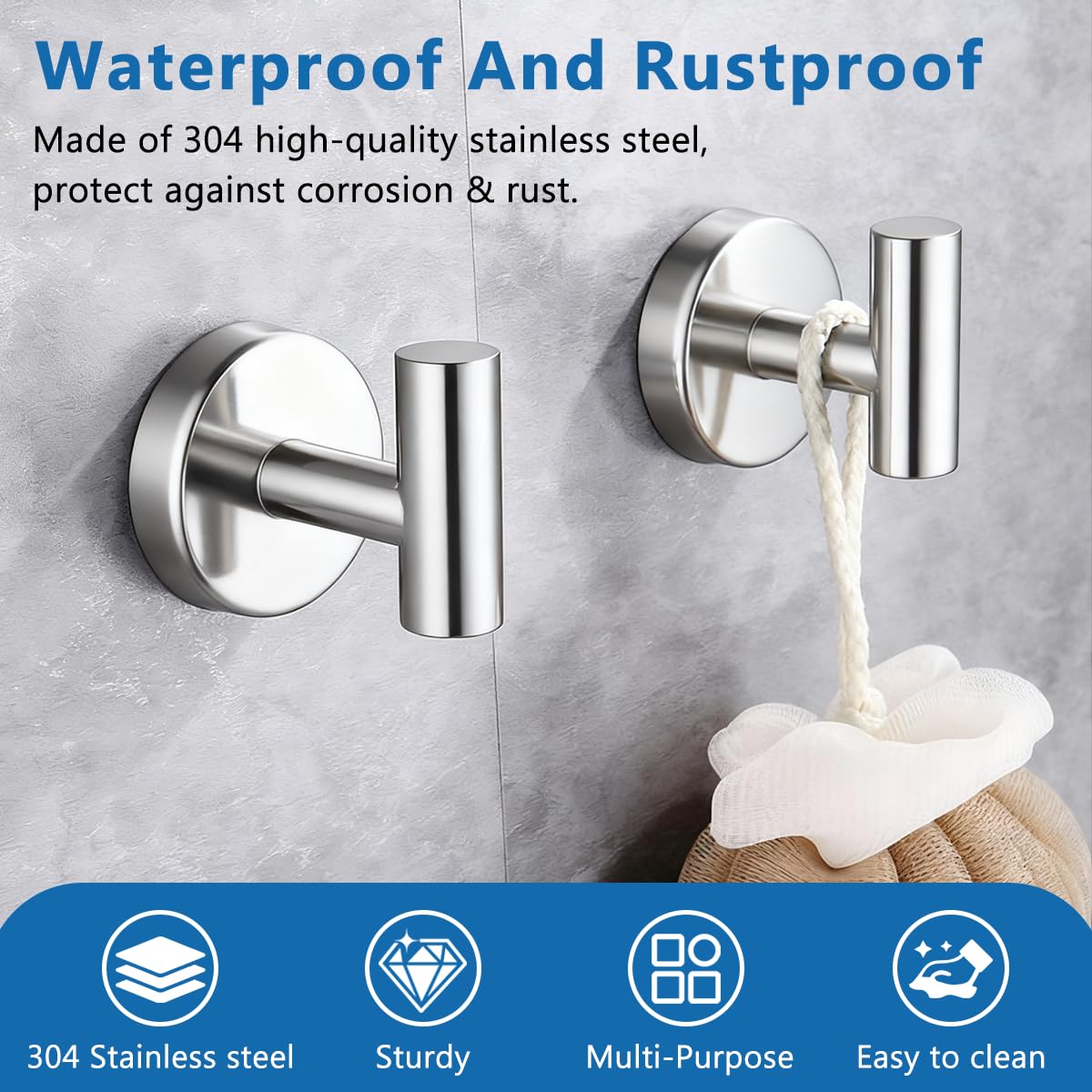 Drenky Colgadores Cuelga Toallas Plata 2 Piezas Gancho Toalla Baño Acero Inoxidable 304 Para Toallas, Abrigos, Batas Y Ropa, Gancho Toalla Para Cocina Y Baño