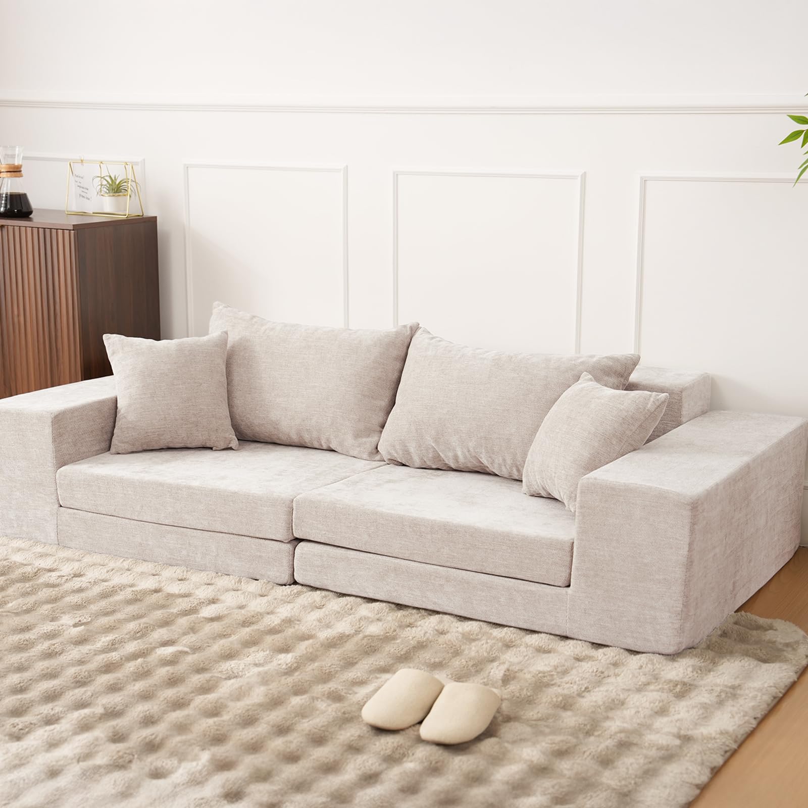 【新品・未開封】3人掛け カウチ ベッド ソファ　 ホワイト　クッション付き Amazon｜HOMFINE ソファー 1台多役 2人掛け 3人掛け ソファーベッド