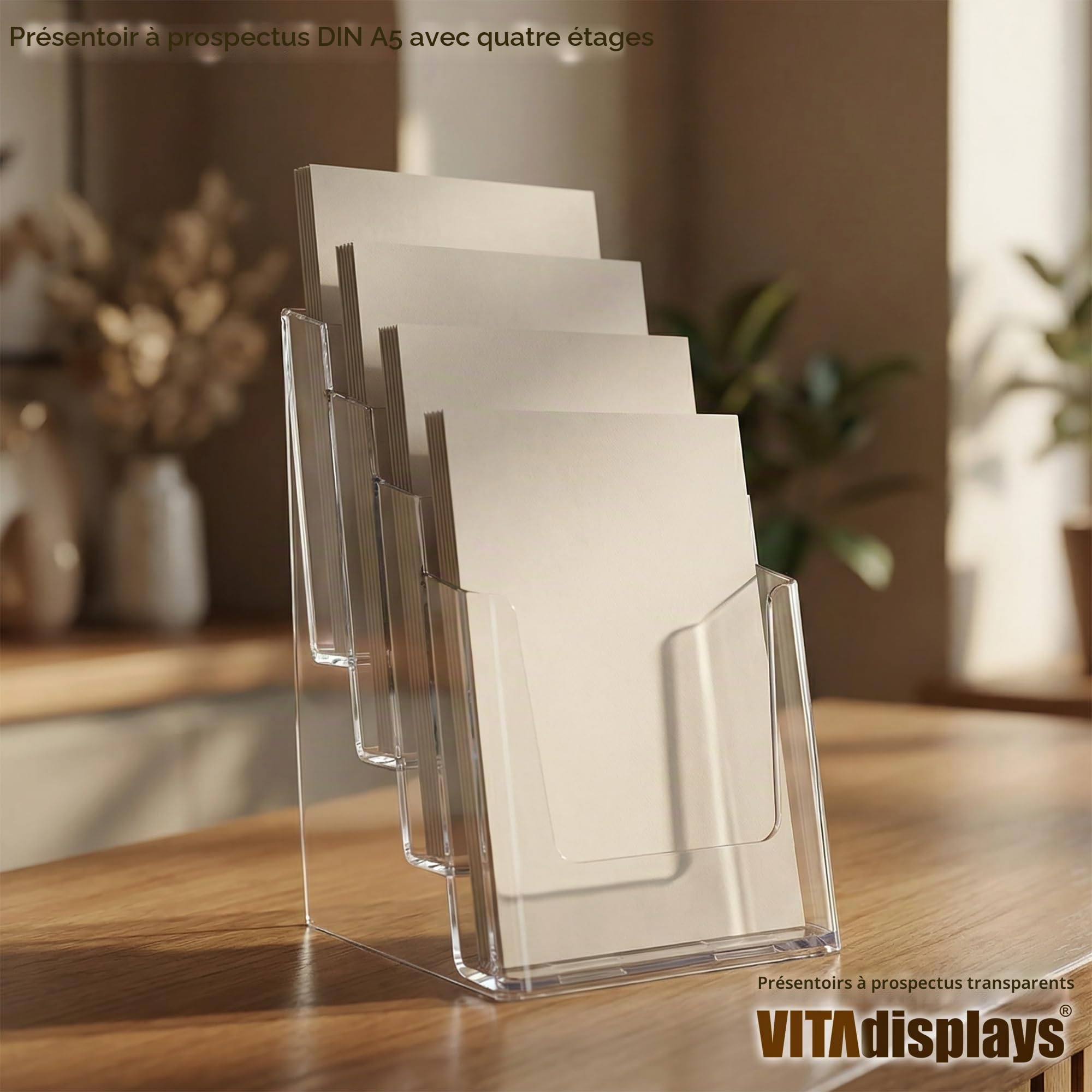 VITAdisplays® A5 NE-164 Présentoir à brochures 4 étages Transparent