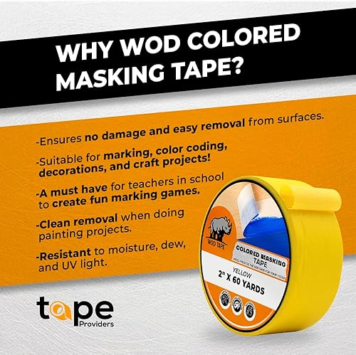Miniatura 2 de WOD MTC5 - Cinta adhesiva de color, azul, 1.5 pulgadas x 60 yardas. Cinta colorida para maestros pintores para diversión, arte y manualidades,