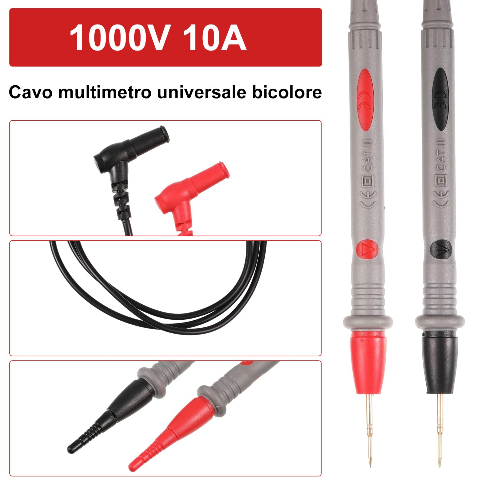 Micsoa - Kit di cavi per test, sonda per multimetro con punte intercambiabili, pinza a coccodrillo, connettori a forcella, set da 16