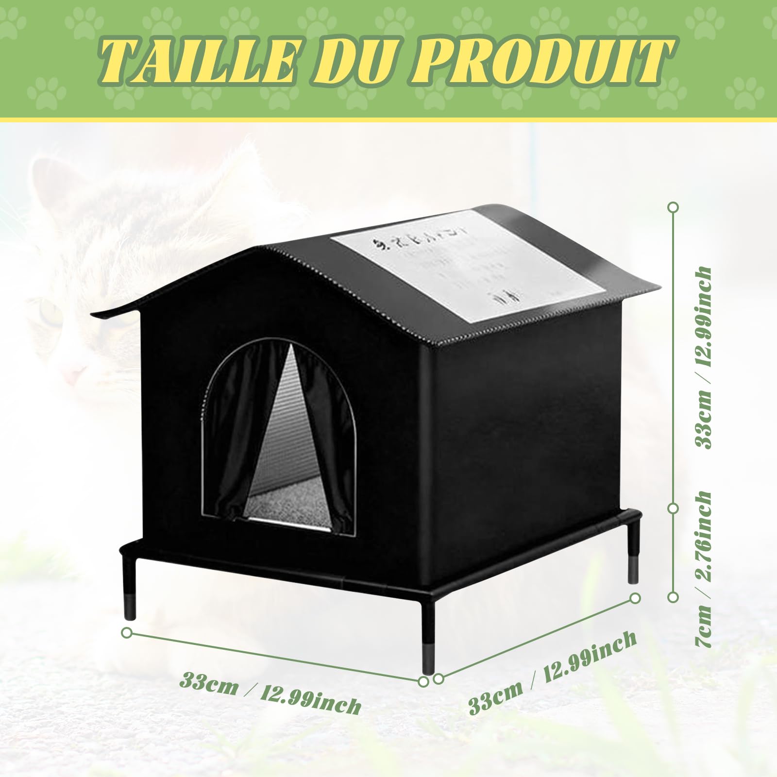 Milageto Maison pour Chat pour l'Extérieur, Abri Imperméable et Isolée pour Chats Strays pour l'Extérieur, Lit pour Chien Confortable et Douillet, Cabane Imperméable pour Porche de Grange, Noir, S