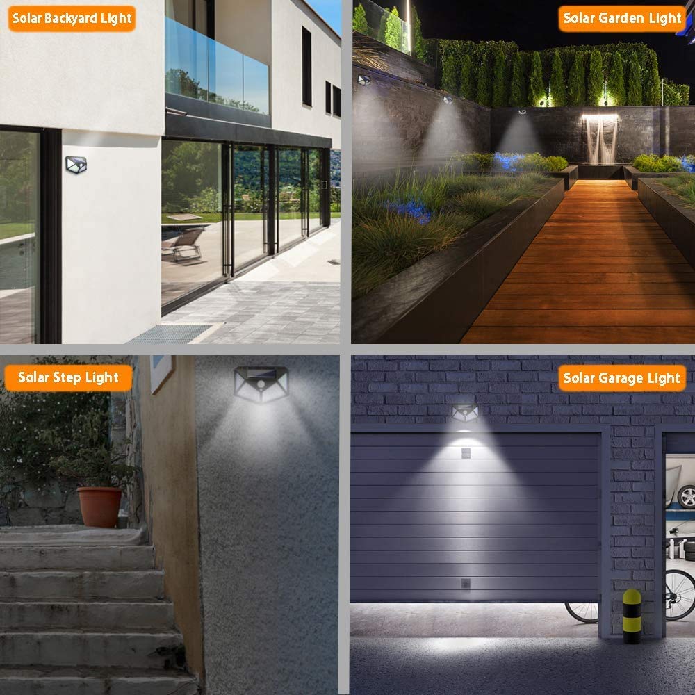 Solarlampen für Außen,100 LED 1800mAh Sicherheitslichter für außen mit bewegungsmelder, Wasserdicht 300°Wandleuchten Drahtlose solarbetriebene Leuchten 3 Modi für Gartenaußen (4 STÜCKE)