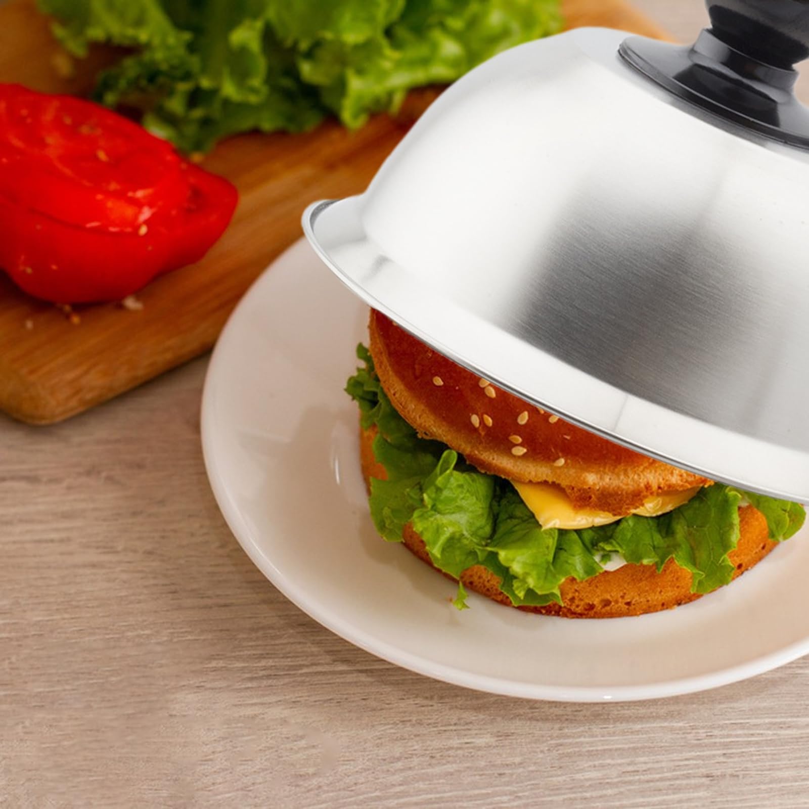 Cappa per Hamburger in Acciaio 4 Pezzi, Cloche Acciaio per Hamburger 16 x 10 cm, Cappe per Hamburger, Campana per Hamburger in Acciaio Inox con Mini Cacciavite, per Grigliare, Formaggio, Hamburger