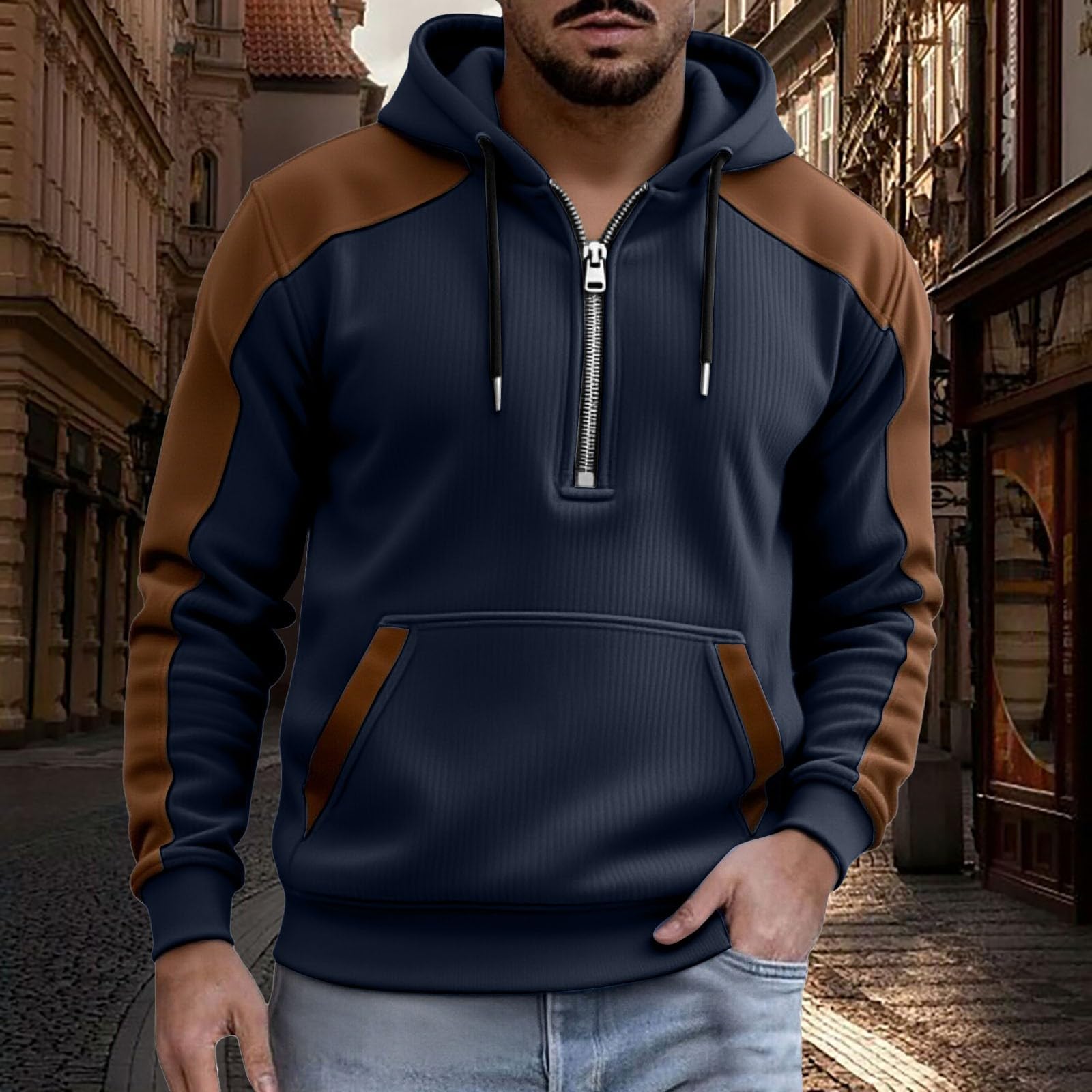 Chaquetas Hombre Sudadera con Capucha De Manga Larga para Otoño/Invierno, Exteriores, Camisa Sudaderas (Navy, XL) Ropa Verano Cortavientos Pijama Parejas Jersey Corta Camiseta Ciclismo