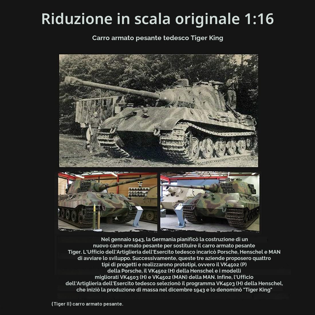 1:16 Carro Armato RC per Adulti, Modello da 2,4G di Carro Armato Henschel Tiger King Battle Tedesco con Effetto Sonoro, Fumo e Spari, Modello di Veicolo RC per Appassionati di Militaria
