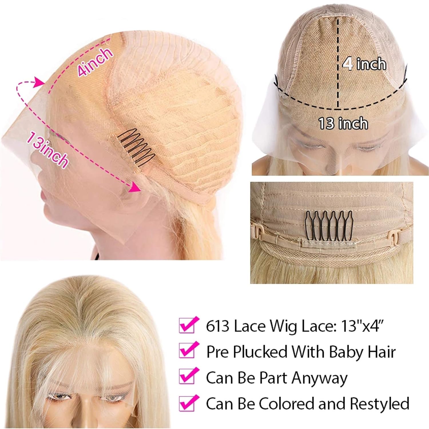 Lace Front Human Hair Wig Pro Deep Parting Blonde Lace Wigs with Pre Plucked Hairline and Baby hair Thick 150% Density Glueless 613 Frontal Wigs Bleached Knots Short 20 Inch