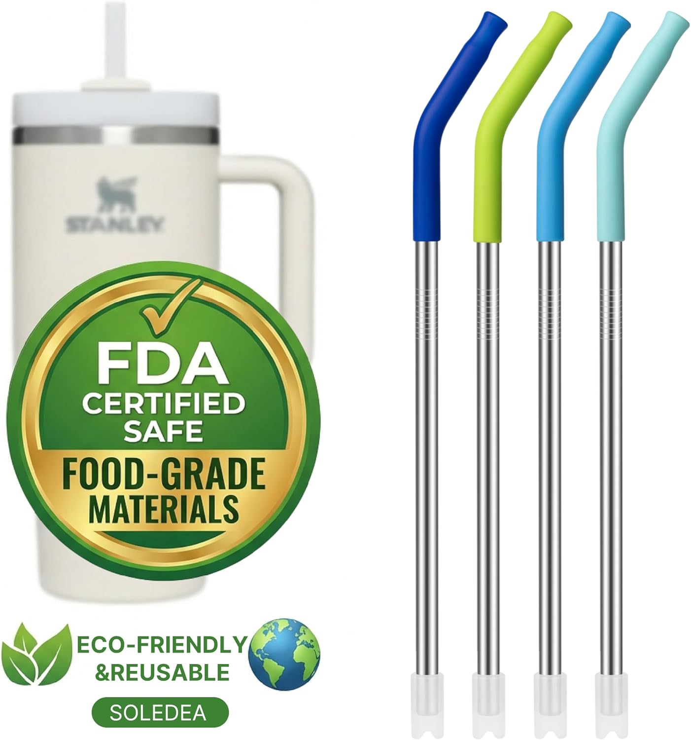 4 PCS 40oz Metal Straws for Stanley 40oz Tumbler, Extra Long Straws with Silicone Tips Anti-Clank Bottom, Fits 64oz Jugs & Large Cups - Image 9