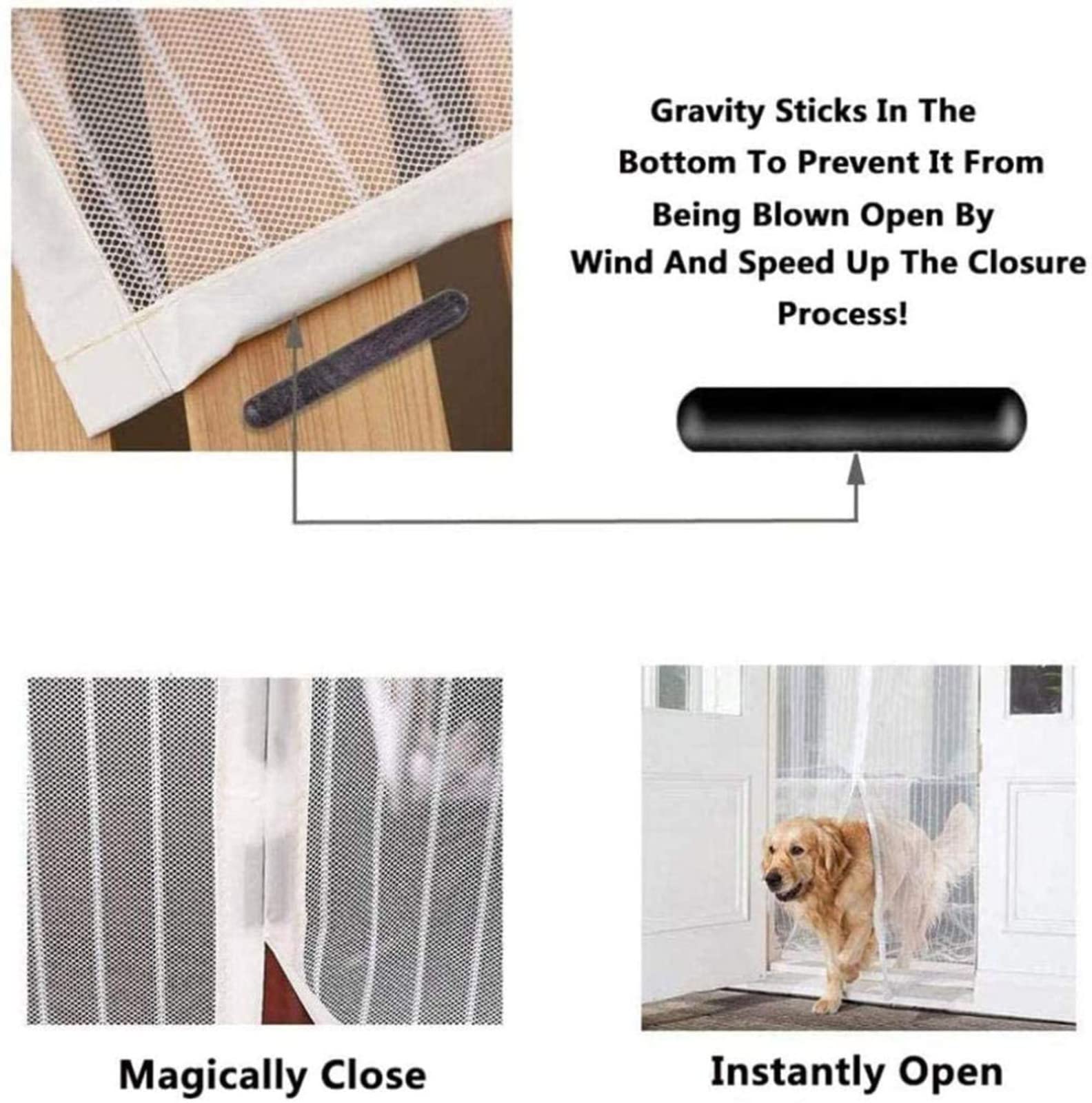 Magnetische hordeur 110x260cm Antimuggen of ongedierte Mesh vliegengordijn Automatische afdichting van voor airconditioning kamer keuken deur passen, Zwart A