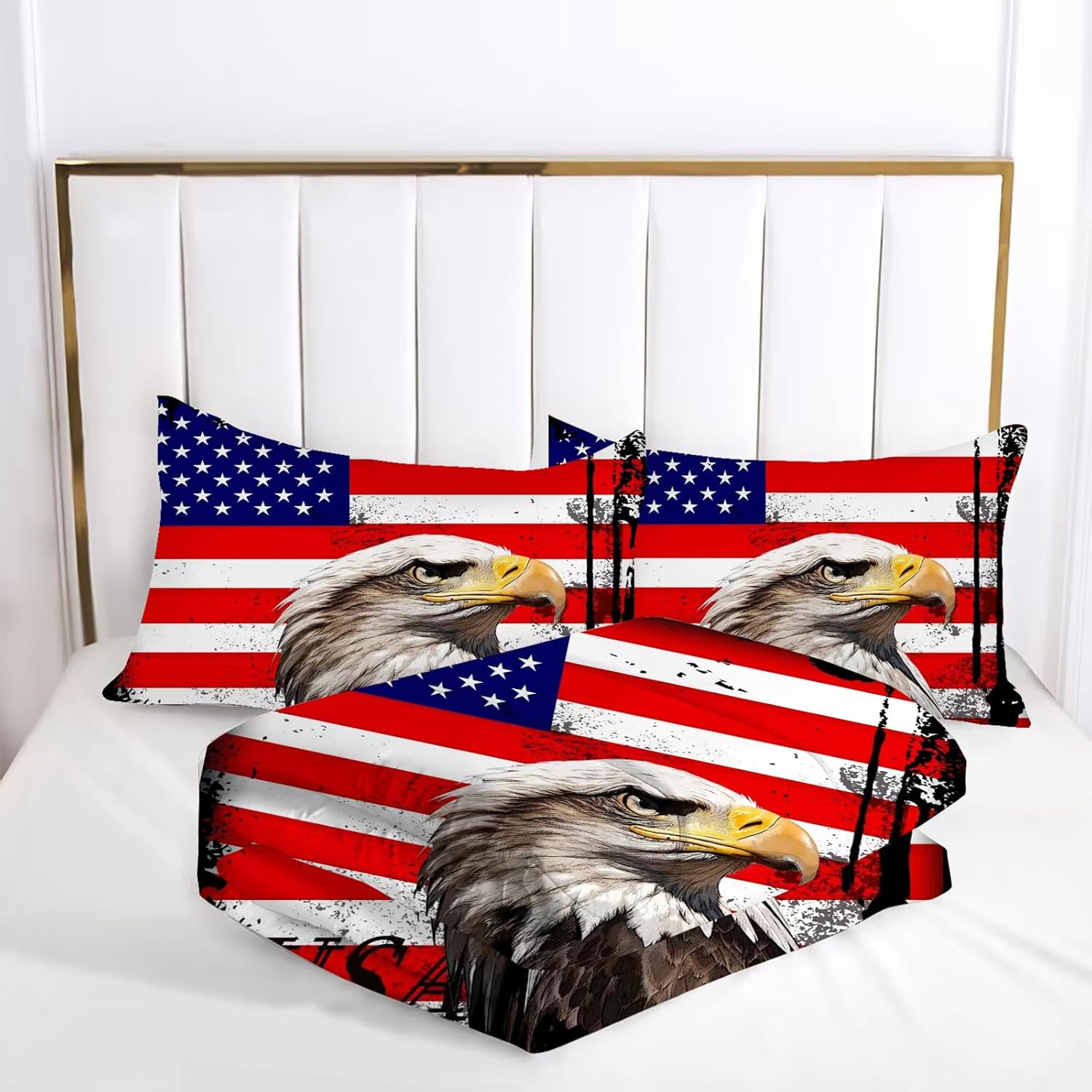 kxry Red and White Eagle USA American Flag Comforter Set Twin Size Quilt for Boys Kids Teens US Stars Stripes Flags Bedding 1 Comforter + 1 Pillow Case