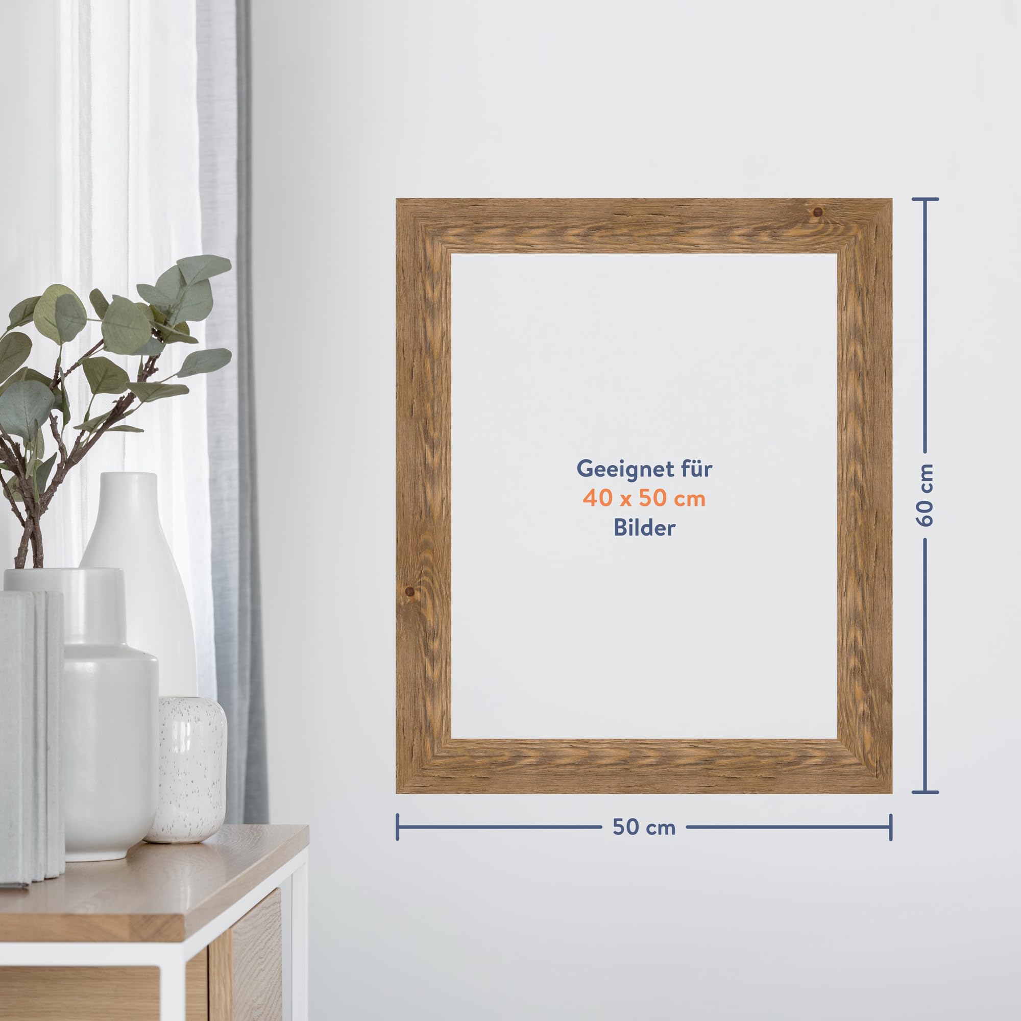 WANDStyle Bilderrahmen 40x50 Eiche, rustikaler Bilderrahmen Holz 40x50 cm | Hochwertiger Holzbilderrahmen, Posterrahmen zum Aufhängen, Rahmen 50x40 cm, Fotorahmen H780 - Made in Germany