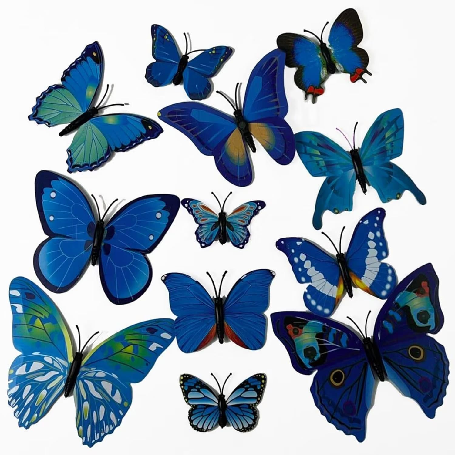 RIZZIIZ 3D Butterfly Wall Stickers, Easy Installation, Smooth Surfaces, Eye Catching Design, Commonly Used to Decorate Walls, Doors, Closets, Fridges Bedrooms, Classrooms, 12pcs (Blue)