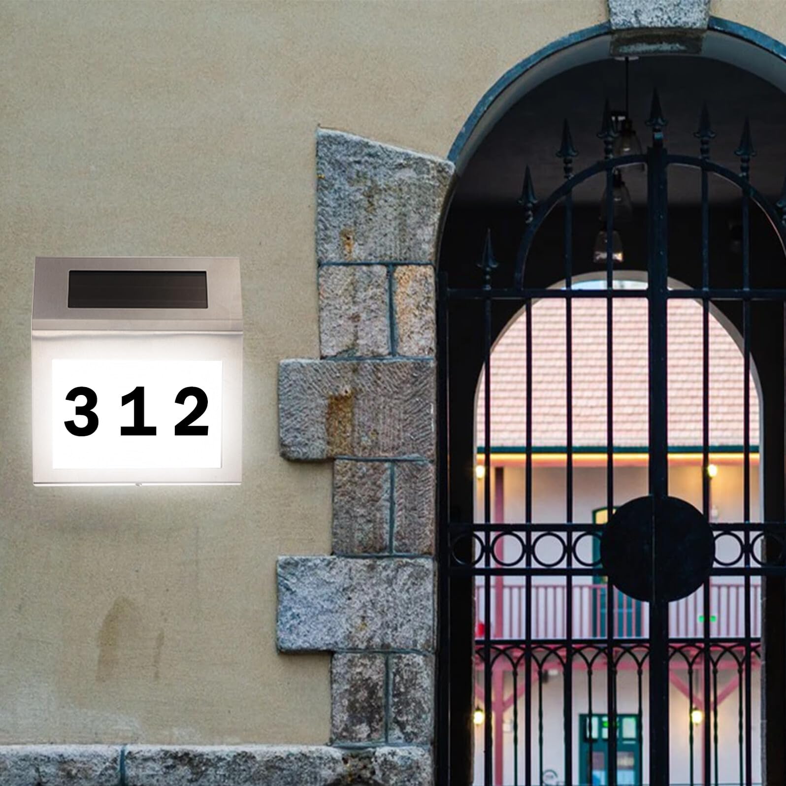 KOMBIUDA Lampada Solare con Numeri Indirizzo LED in Acciaio Inossidabile Illuminazione Esterna Resistente alle Intemperie per Casa e Giardino Senza Fili Ricaricabile ed