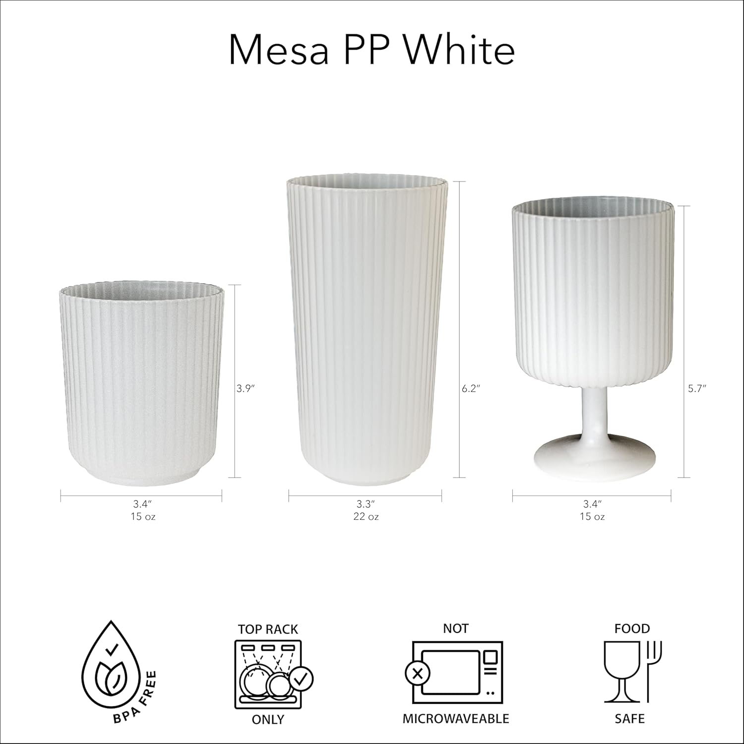 Mesa Polypro Premium Plastic Drinkware Indoor/Outdoor, Goblet, White, 15oz, Set of 6 - Image 3
