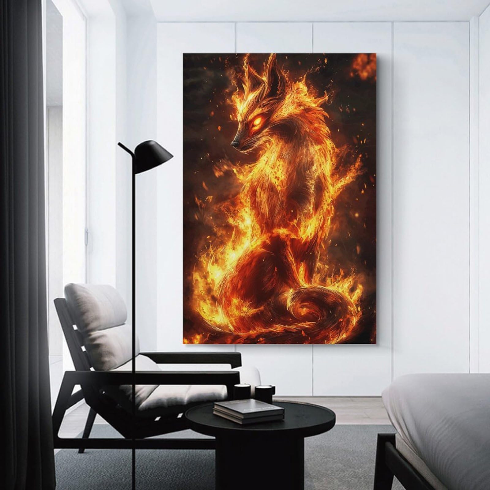 Junmoney Fiery Fox Canvas Art Print, 20x30inch(50x75cm), for Living Room, Bedroom, Office Or Hallway, Decorative Artwork with Broad Appeal