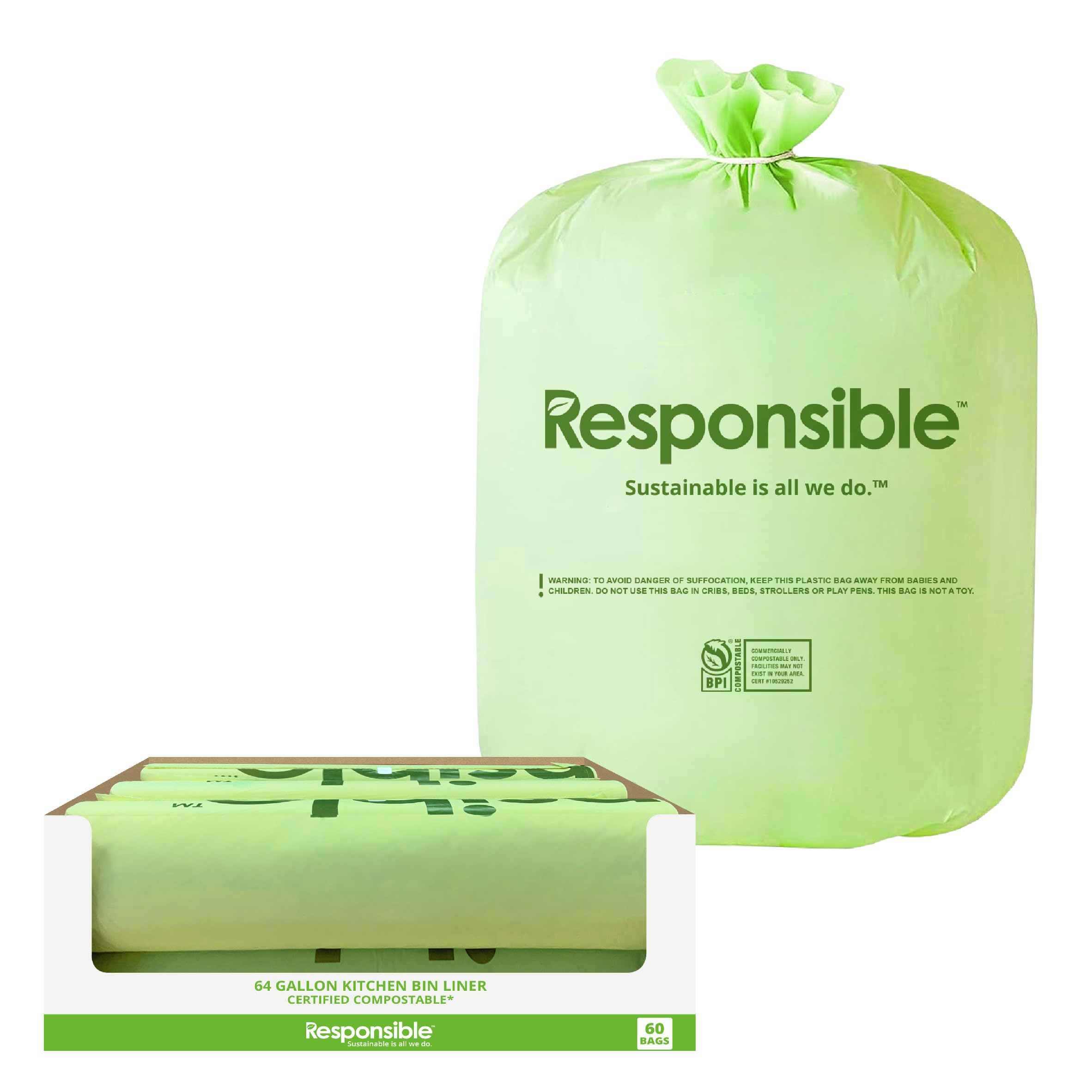 Responsible Products 64 Gallon (60 Count) / Green / 64.0 gallons Compost Bags