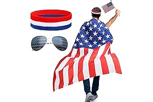 Immerse in American Spirit with Our Flag Cape, Sunglasses and Headband Set:...
