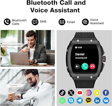 BRIBEJAT Smart Watch for Men, 1.76 HD Square Touchscreen, Black | Heart Rate/SpO2/Sleep Monitor, Make/Answer Calls, 100+ Sports Modes, IP68 Waterproof, iPhone Android Compatible