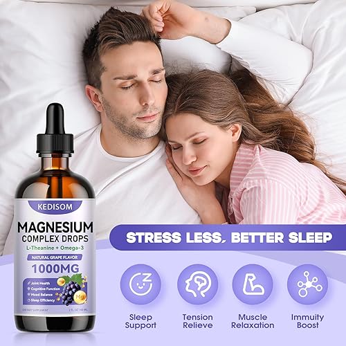 Miniatura 8 de Gotas líquidas de glicinato de magnesio, 2 onzas líquidas, suplemento de complejo de magnesio con vitamina B6, B12 y D3 más L-teanina omega-3 para