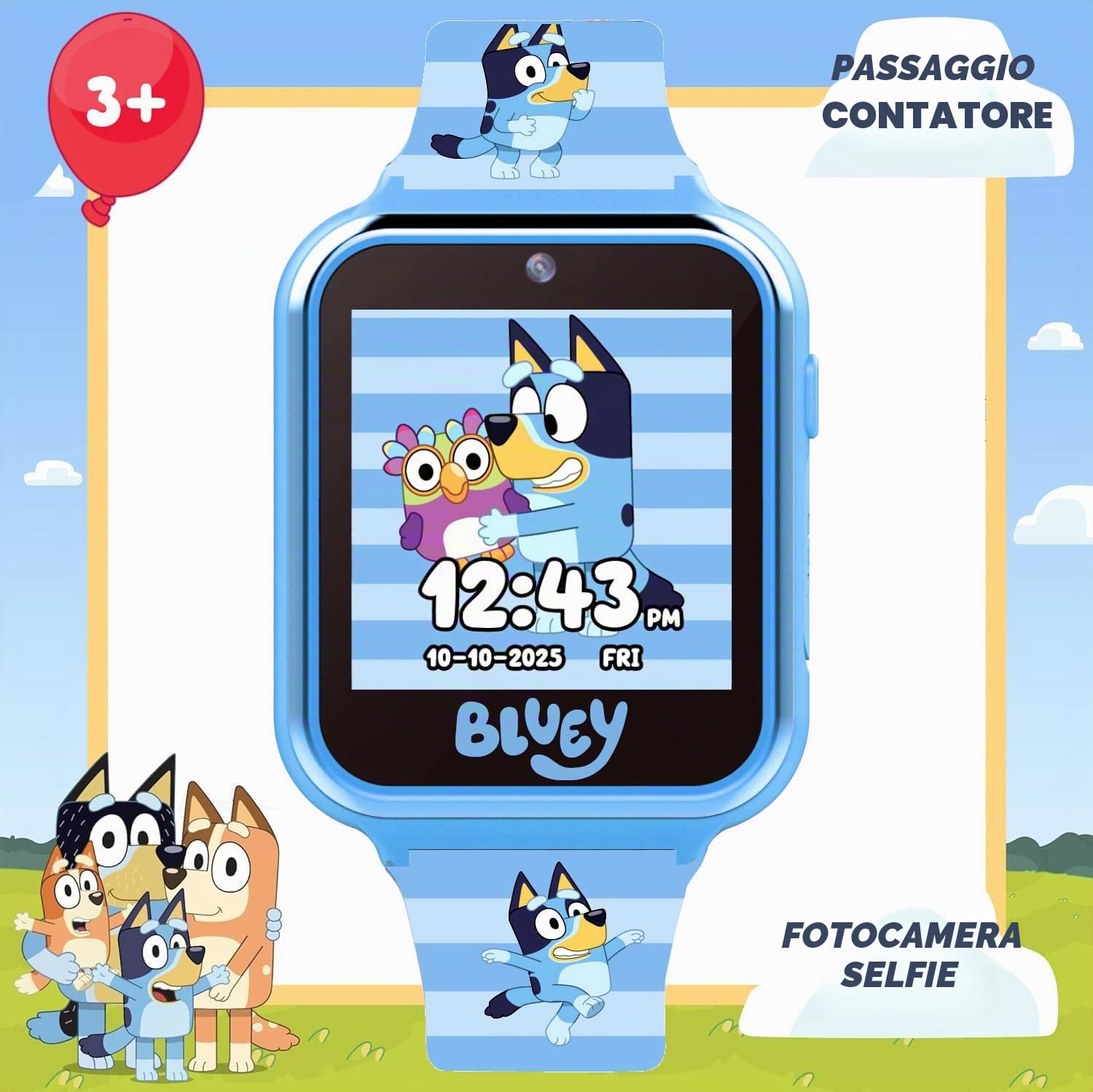 Accutime Bluey Smartwatch per bambini con fotocamera, giochi, pedometro e registratore audio per gioco creativo e apprendimento, touchscreen da 1,5", blu, adatto per polsi da 5,5 a 8 pollici, per