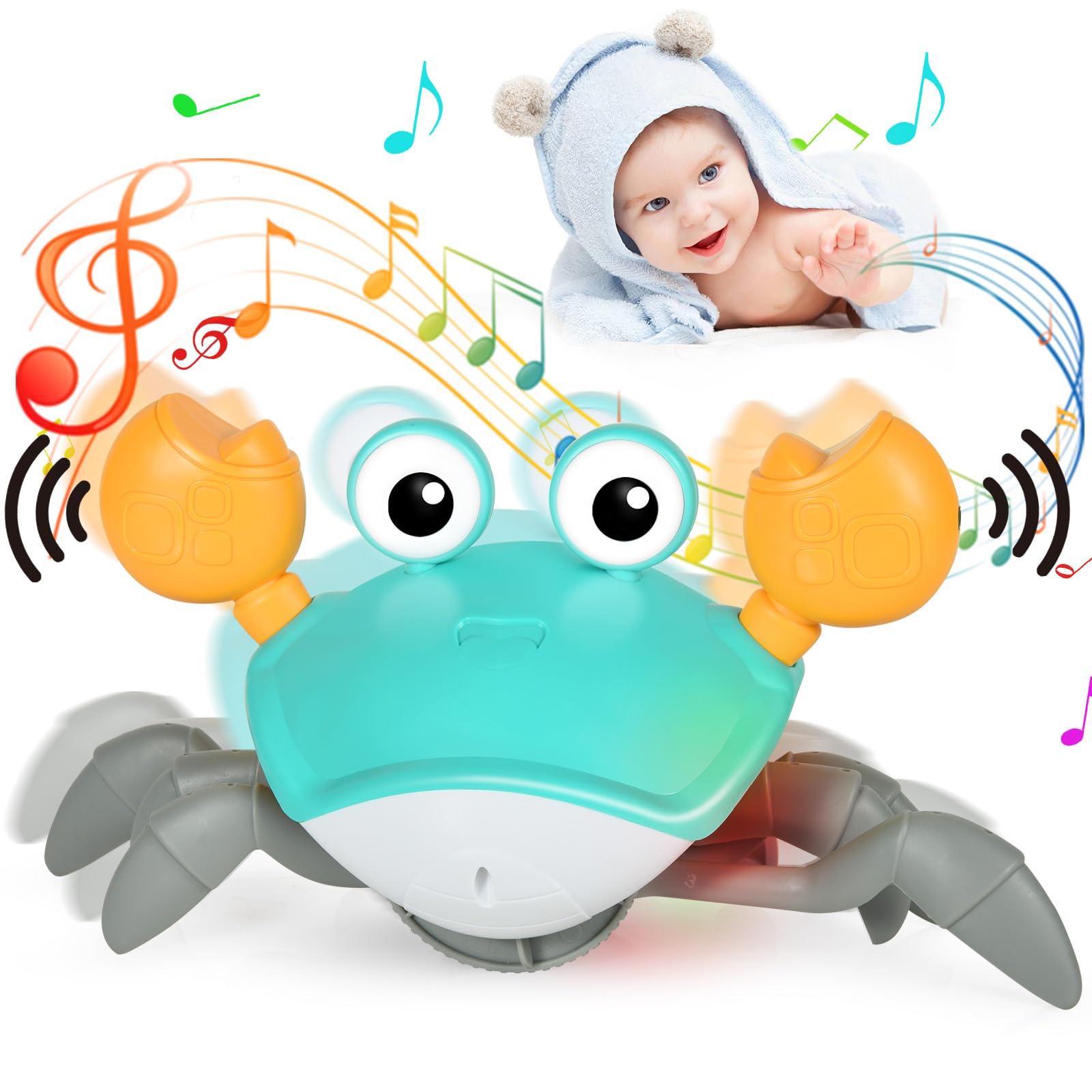 Anceltech Cangrejo Juguete Bebe,Juguetes Niños 1 Año, Juguete para Gatear para Bebé,Sensor Infrarrojo Automático Recargable por USB, Regalo para Niños de 6 Meses a 5 Años