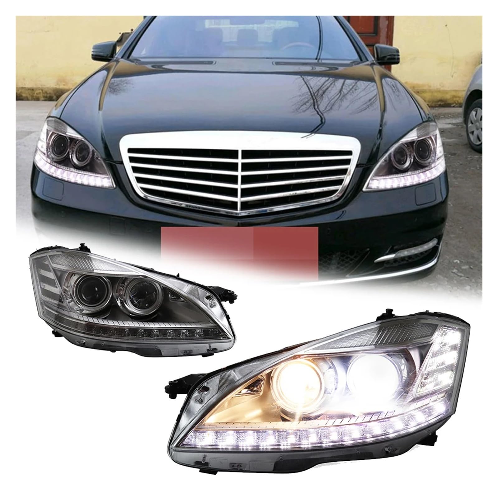 Pasuje do Be//nz S klasa W221 06-09 ksenonowe DRL reflektor samochodowy montaż sygnału akcesoria samochodowe zmodyfikowana lampa reflektory LED