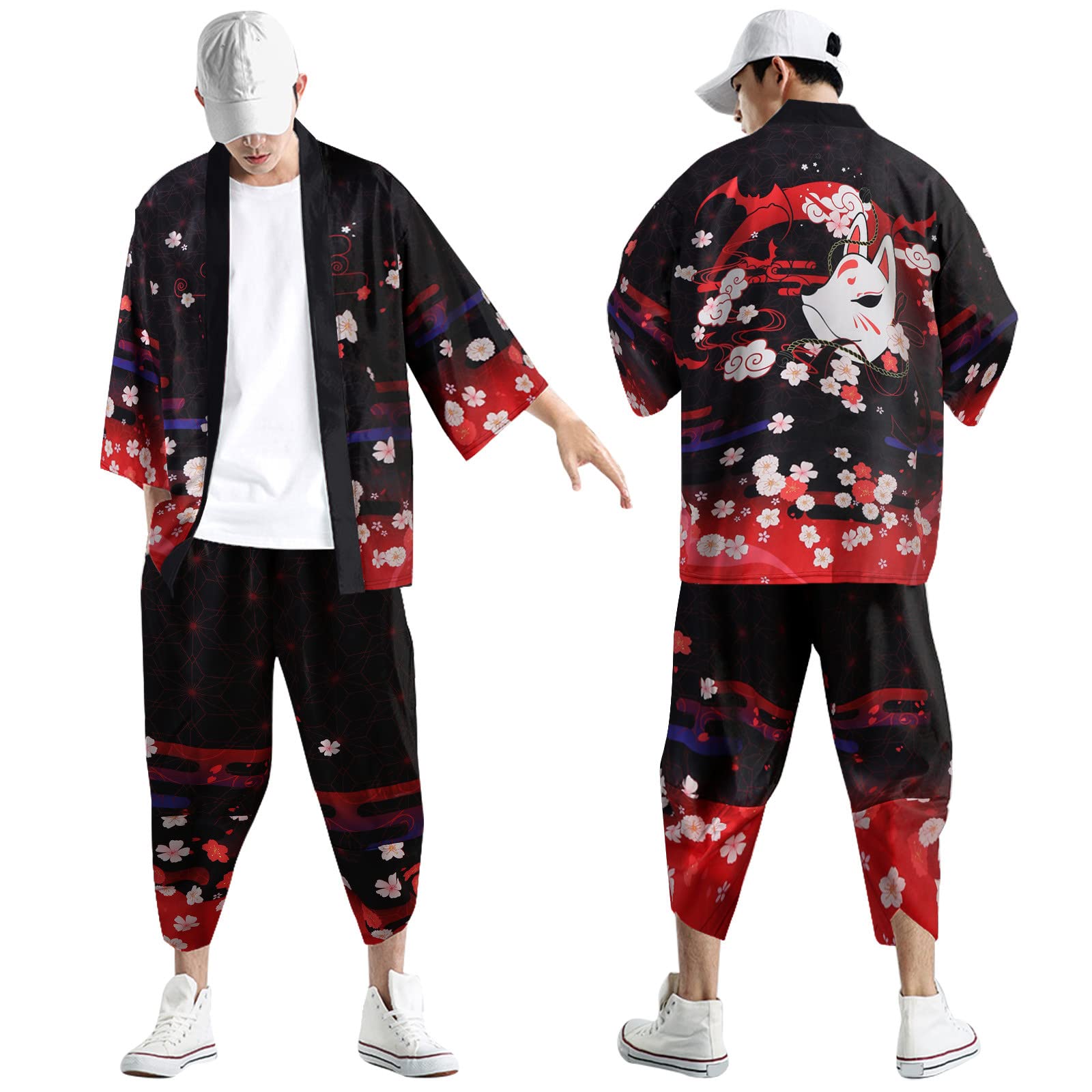 Conjunto de kimono japonés para hombre, traje de salón, camiseta y pantalón tradicionales, kimono, cárdigan, ropa deportiva abierta, traje de pantalón de dos piezas, tallas S-4XL