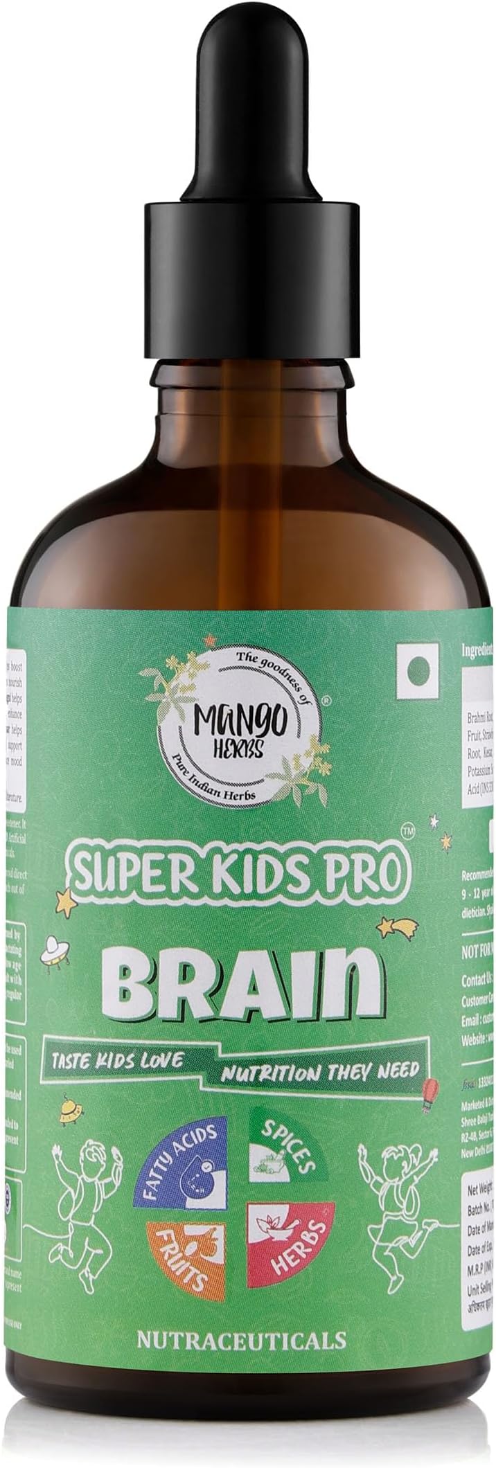 Super Kids Pro Brain: Best Brain Supplement for Kids (2-13yrs) | 13 Nootropic Herbs | Memory, Focus & Mental Alertness | Sweetened with Raw Honey | No Sugar, No Colours | Vegetarian | 275ML