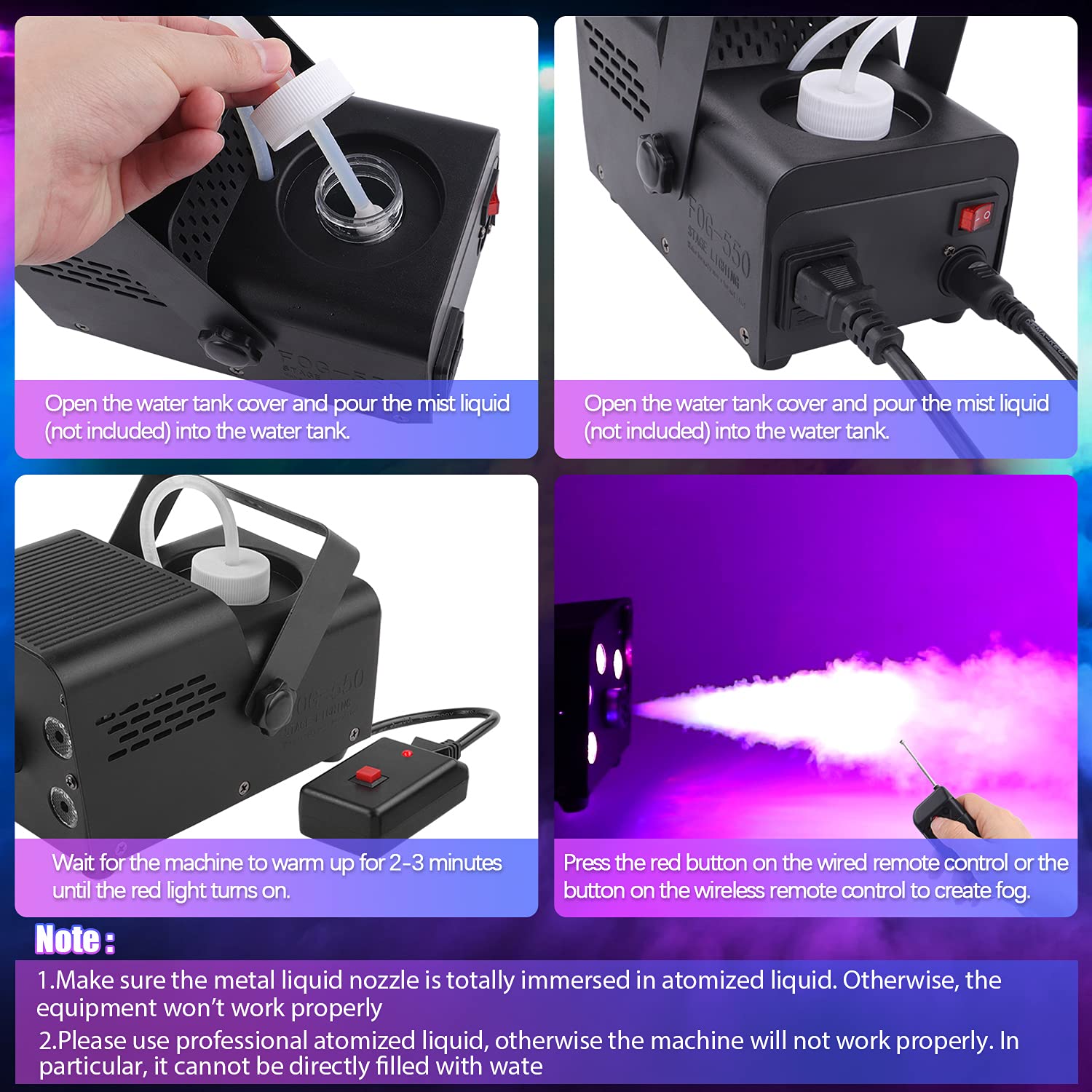 Máquina De Humo, Mini Máquina De Humo de 500 W con 5 Luces LED, Máquina De Humo con Efecto RGB con Control Remoto Inalámbrico para Fiestas De DJ,Presentaciones en El Escenario y Halloween/Navidad