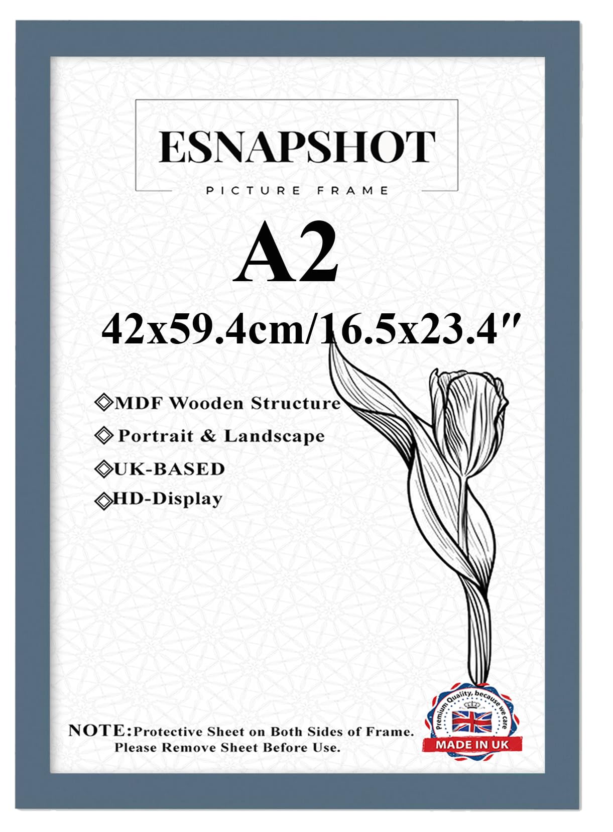 ESNAPSHOT A2 Picture Frame - Versatile 42x59.4cm Display Area-Engineered Wood with Polished Plexiglass- - Use As Poster Frames-Wall Mountable. (DARKGREY)