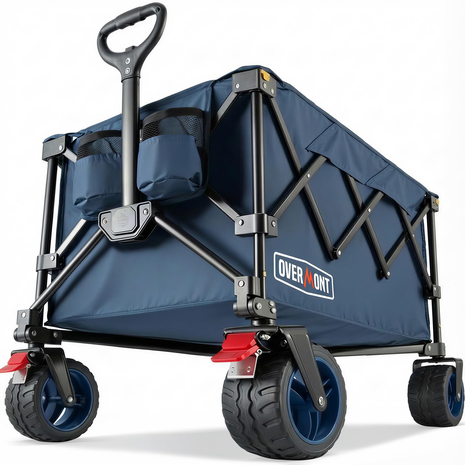 Overmont Ultra-Compact Collapsible Wagon Cart - 200L Portable Folding Wagon with All-Terrain Wheels Utility for Beach, Grocery Shopping, Camping, and Gardening – 360lbs Load Capacity Blue