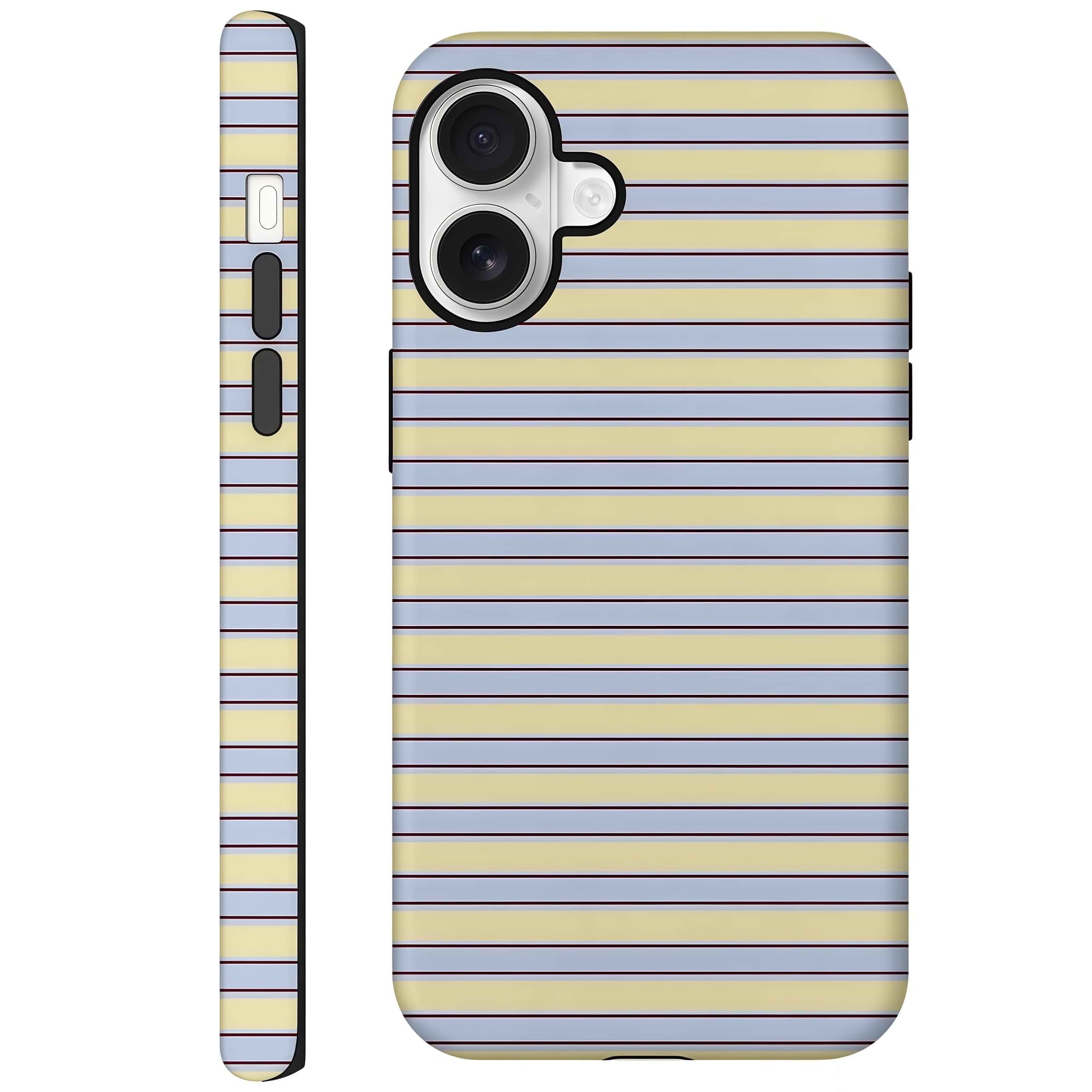 Yellow Blue Brown Minimalist Striped Case for iPhone 16 Hard Hybrid 2-Layer Design, Protective Scratch Resistant Cover for Women Girls