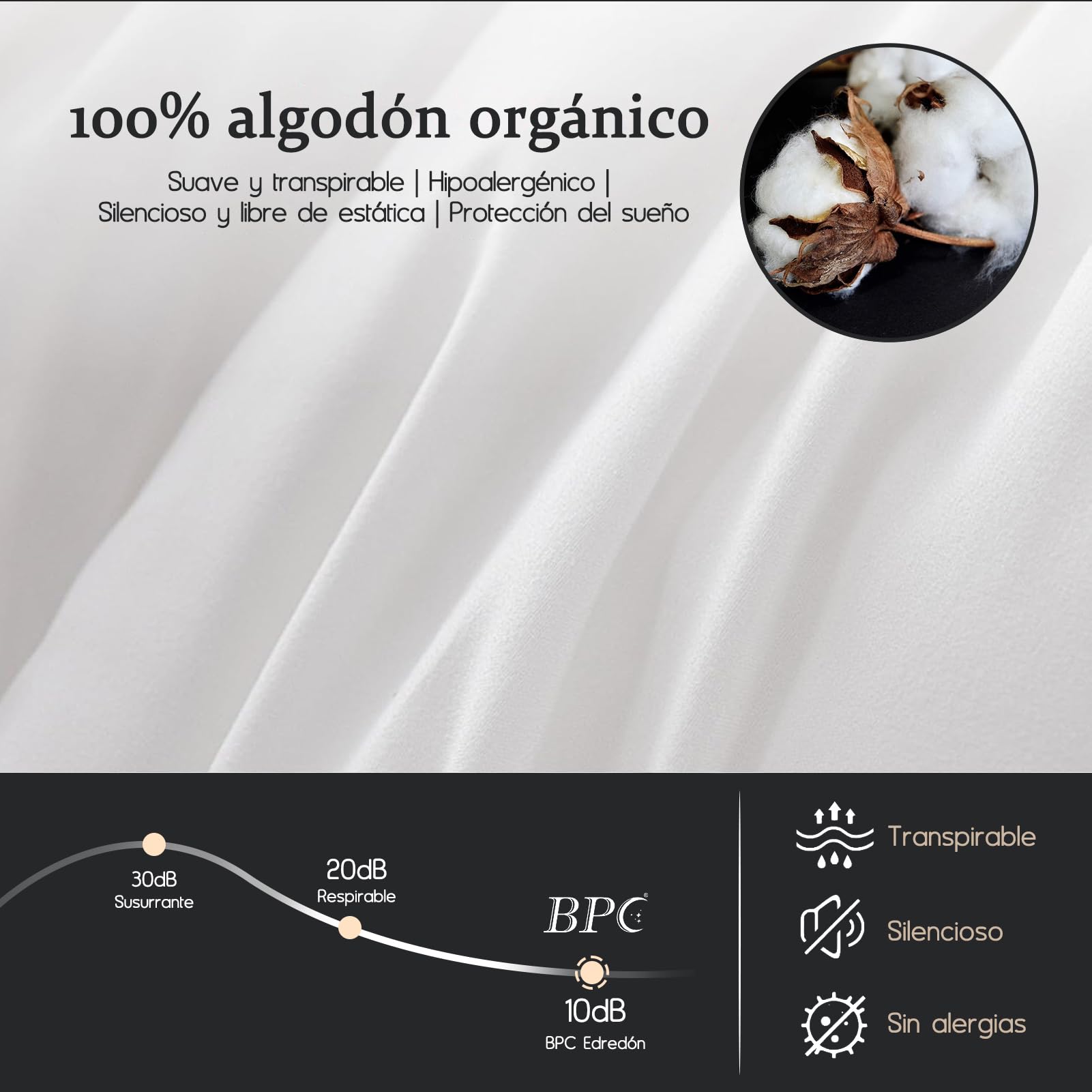 BPC Edredón de Plumón Oca Cama 105 100% Algodón Orgánico, 80% Plumón y 20% Plumas Edredon Nordico Blanco para 4 Estaciones, Edredones Natural de Hotel, Fluffy Medium Down Duvet 200x200 cm,Down Blanket
