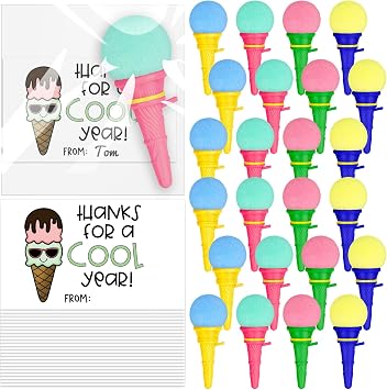 36 Set End of Year Gifts Ice Cream Foam Ball Launcher with Inspirational Cards Ice Cream Party Favors Ice cream Cone Foam Ball Shooters