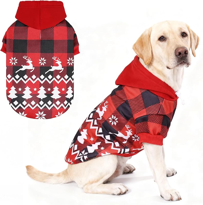 Casaco de Inverno para Cães KOOLTAIL com Capuz, Forro de Fleece, Xadrez Vermelho, Abertura para Guia e Bolso, XL