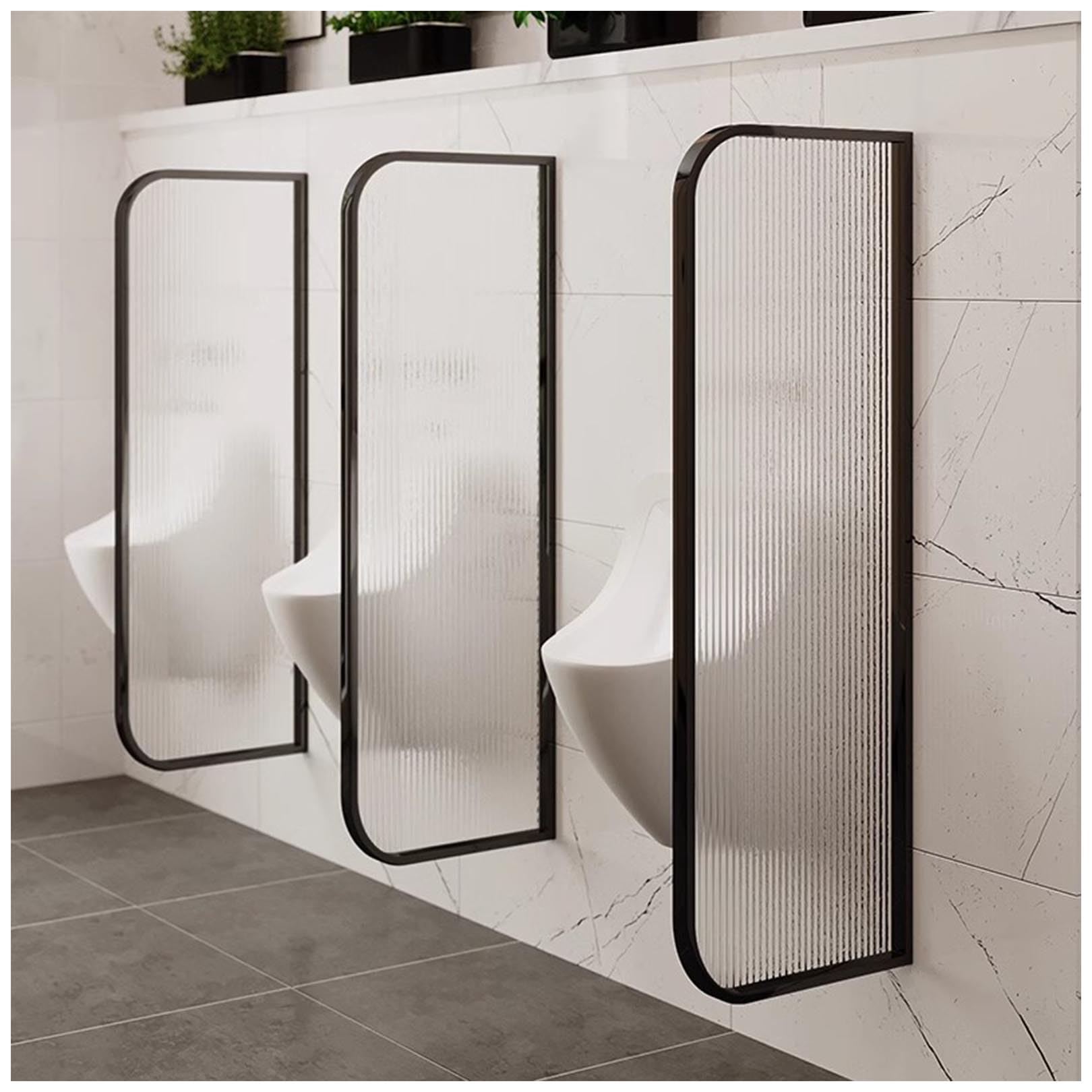 GTHTUHFD Tempered Glass Urinal Partition Divider - 3 Pcs Men‘S Urinal Privacy Screen With Stainless Steel Frame, Wall Mounted Toilet Partition For Schools, Bars, Hotels - Gol,Black-120cm