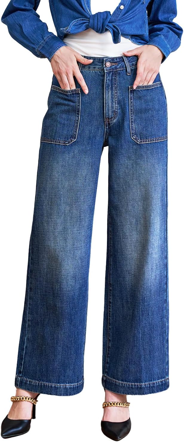 Women's high Waisted Loose Stretchy Jeans Wide Leg Tummy Control Straight Leg Denim Pants 2025 Trendy Jeans for Women