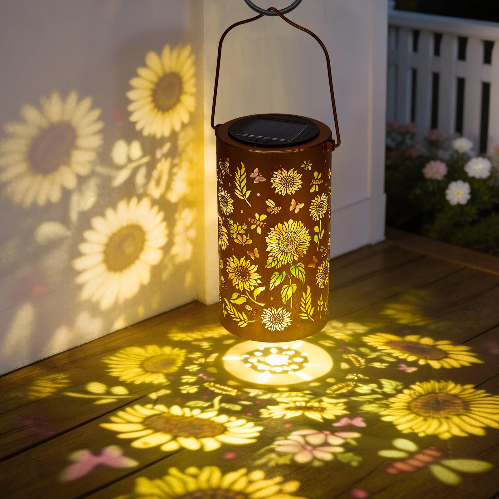Solarlampen für Außen, Muttertag Geschenk für Frauen Mama Sonnenblume Solarlampen, Hängende Gartendeko Sonnenblumenlicht, IP44 Wasserdicht Metall LED Solarlampe, Balkon Terrasse Tisch Rasen Terrasse