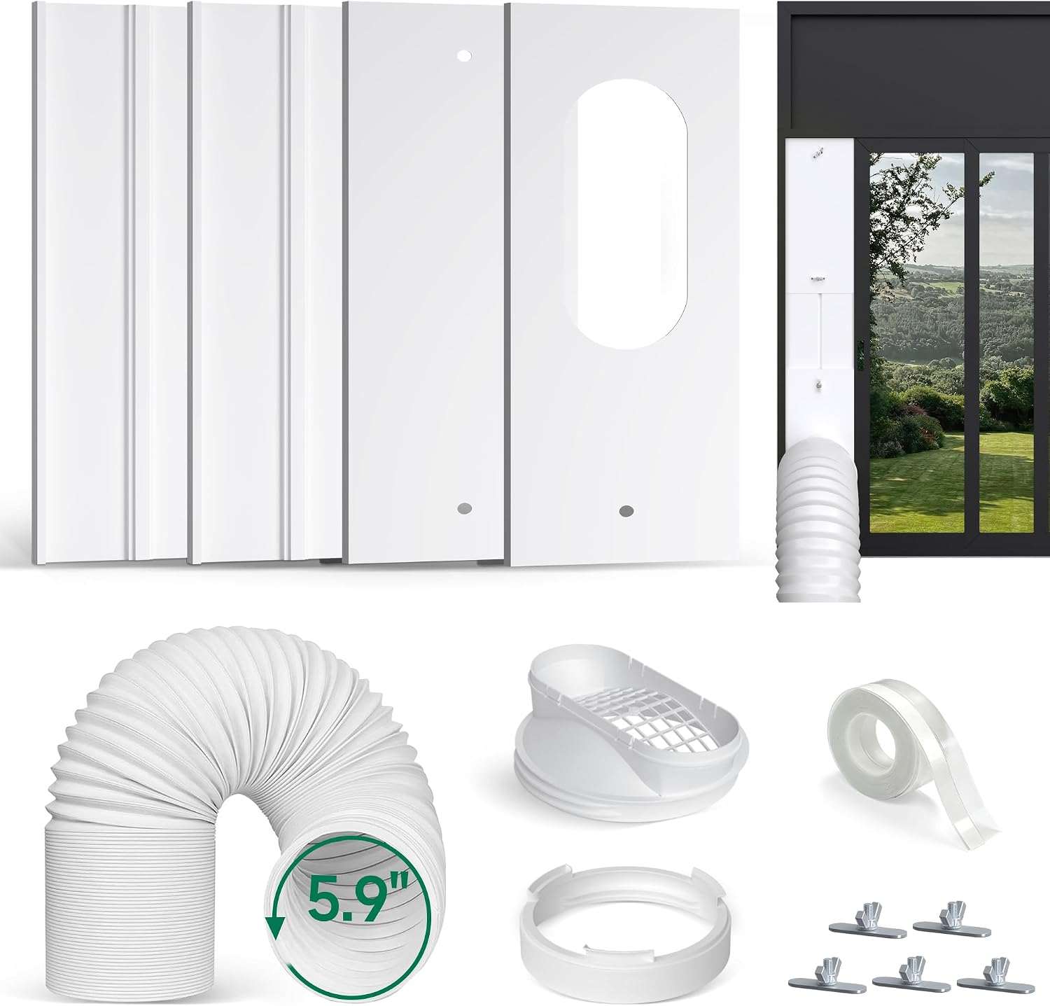 Portable AC Window Vent Kit with 5.9" Exhaust Hose, Slide Seal Kit