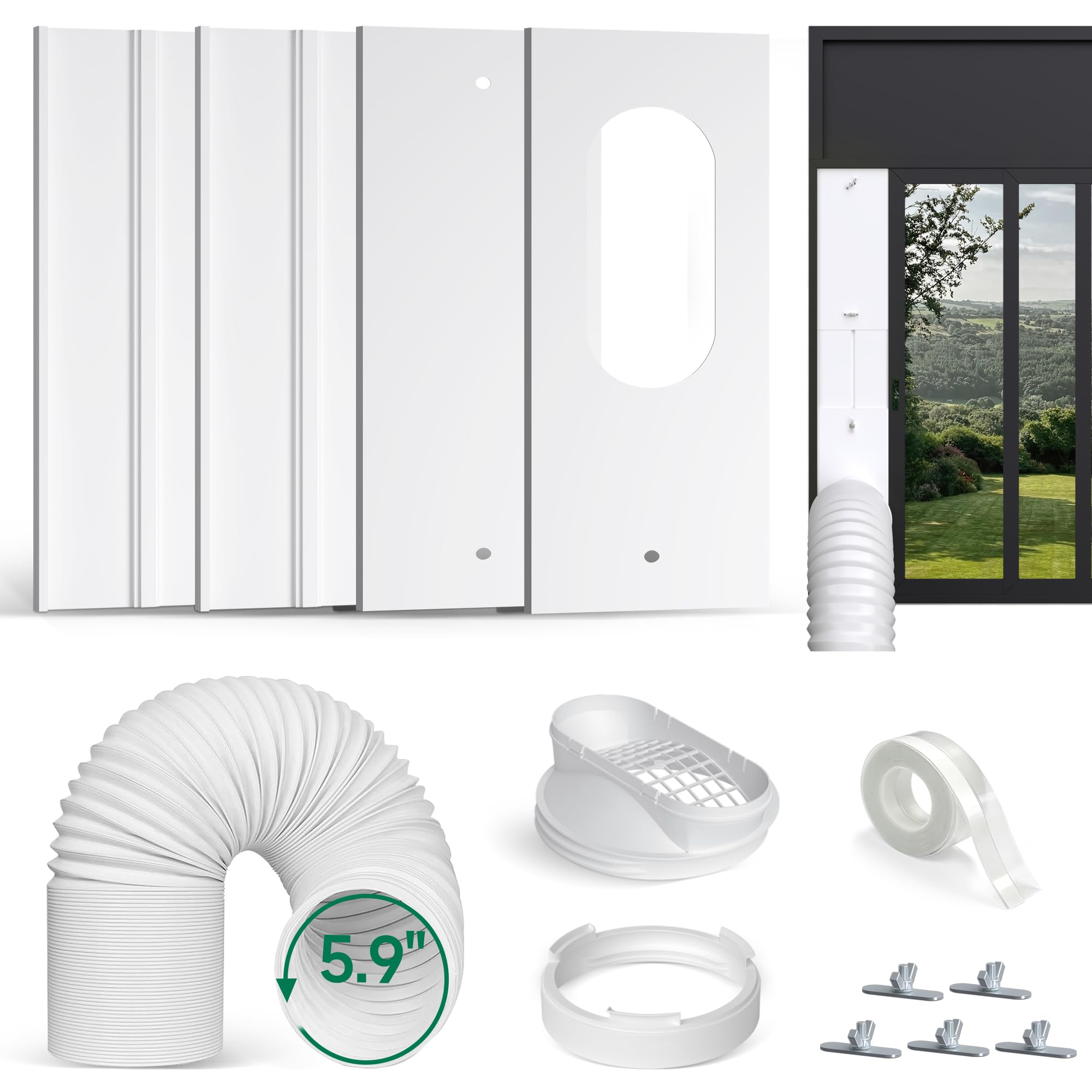 Photo 1 of Plusluck Portable AC Window Vent Kit with 5.9" Exhaust Hose, Slide Seal Kit