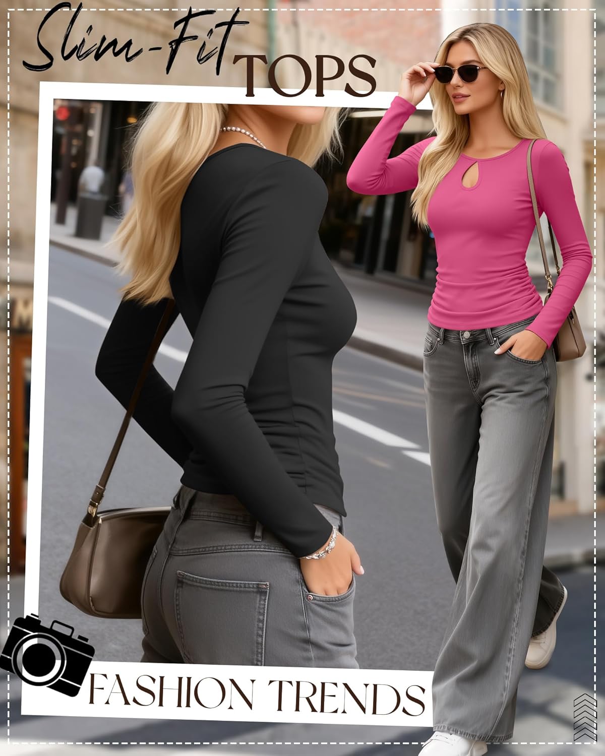 3 Pack Women's Long Sleeve Cutout Neck Keyhole Knit Shirts Slim Fit Stretchy Going Out Y2k Tops with Side Ruched - Image 3