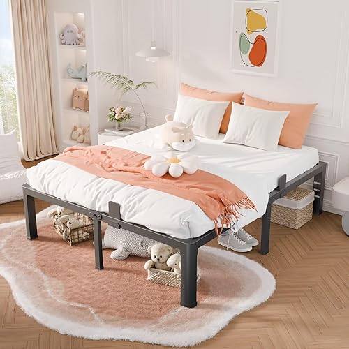 Miniatura 14 de Base de cama matrimonial de 18 pulgadas con esquinas redondeadas y agujero para cabecero, retenedores de colchón de 3500 libras, soporte resistente,