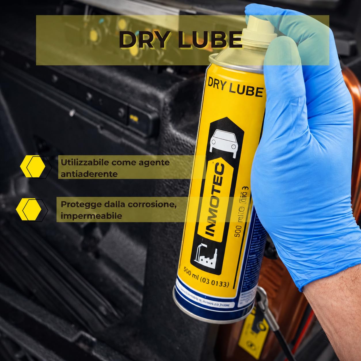 INNOTEC Dry Lube Lube - 2 lubrificanti a secco 500 ml - PTFE Spray senza silicone e grasso, pellicola lubrificante trasparente, antistatico, impermeabile, registrato NSF riduce l'attrito e l'usura