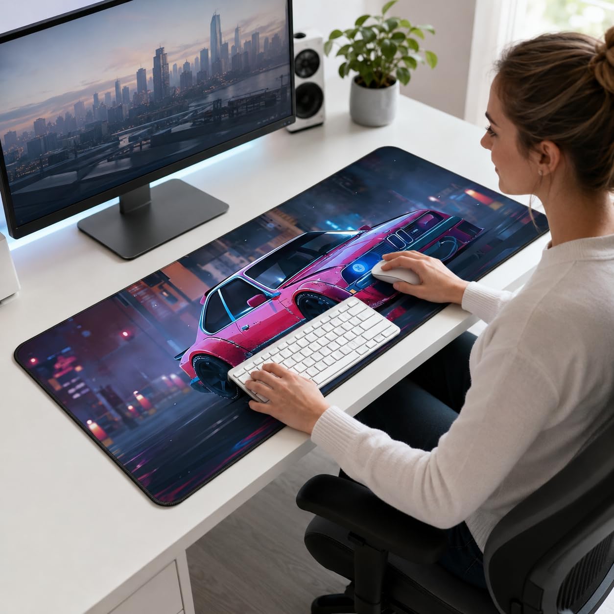 Extra Large Gaming Mouse Pad, 31.5 x 11.8 Inch Racing Background Pattern XXL XL Size Desk Mat, Non-Slip Rubber Stitched Edges Thin Extended Keyboard Pads for Office Home