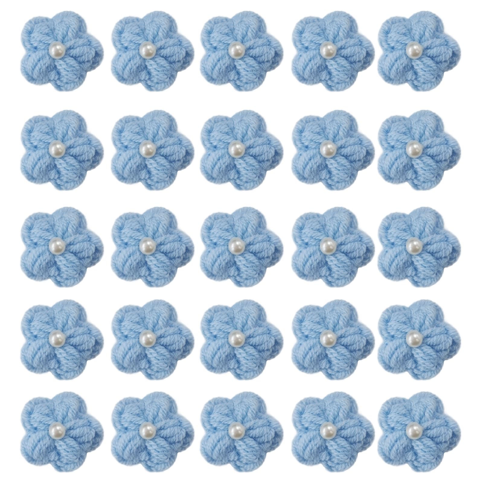 Knitted Flower Patches Crochet Flowers Applique Floral Sew on Patches Blue