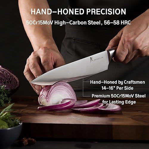 Miniatura 3 de Ultra Sharp - Juego de cuchillos de cocina de 15 piezas, cuchillas de acero inoxidable de alto carbono, asas de madera natural torreficada, diseño