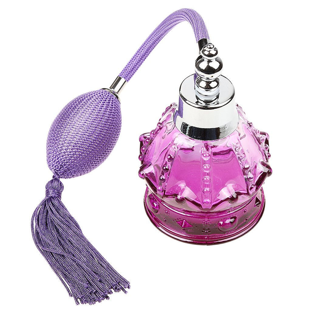 Lzvmlnqi Purple Vintage Crystal Perfume Bottle Long Bulb Tassel Spray Atomizer 100Ml