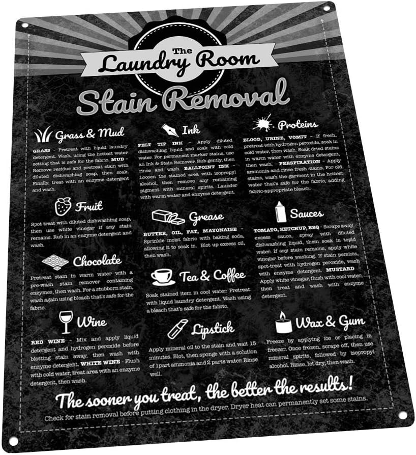 Stain Removal Guide Metal Sign for Home Decorating Laundry Room, Sewing Room, Laundromat